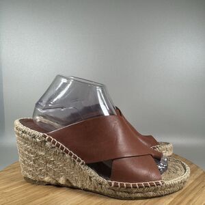 Vince Surya Brown Leather‎ Wedge Espadrille Sandals Womens 9.5